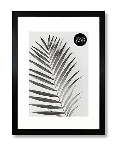 pf+a REAL GLASS A3 Frame With Mount For A4 - Oxford Black Frame With Glass - A3 for A4 Picture Frame With White Mount