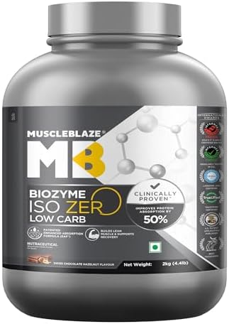 MuscleBlaze Biozyme Iso-Zero Whey Protein Isolate Powder, 2kg (4.4lbs)