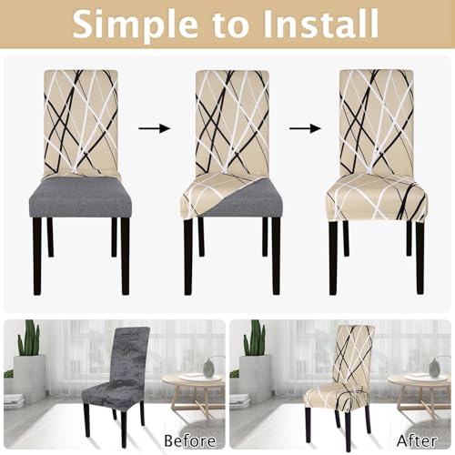 Image of SearchI Dining Room Chair Covers Slipcovers Set of 6, Spandex Super Fit Stretch Removable Washable Kitchen Parsons Chair Covers Protector for Dining Room,Hotel,Ceremony(Flower Pattern6)