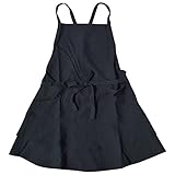 [シメファブリック] エプロン フリル レディース フリーサイズ シンプル 無地 保育士 介護士 おしゃれ 調理 キッチン 撥水 ワンピース ポケット おしゃれ かわいい 母の日 プレゼント H型 カフェ 制服 きれいめ ポリエステル 無地 ブラック