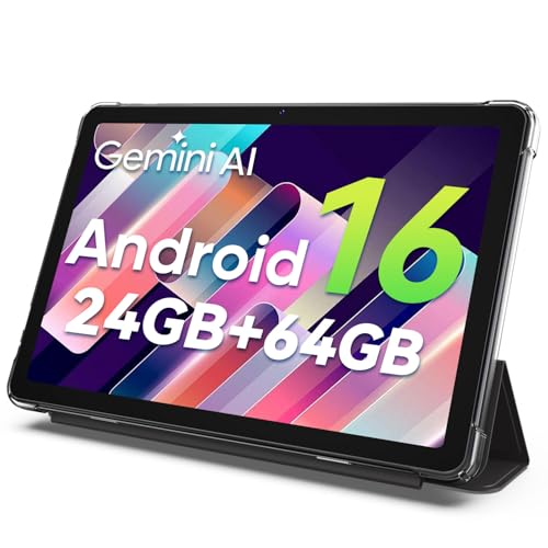 Image of Android 16 Tablet, 10 Inch Tablet, Octa-Core, 24GB RAM 64GB ROM 2TB Expand, Tablets with Gemini AI, 6000mAh, WiFi, Widevine L1, GMS, BT 5.0, Dual Camera, Tablets with Case (Gray)