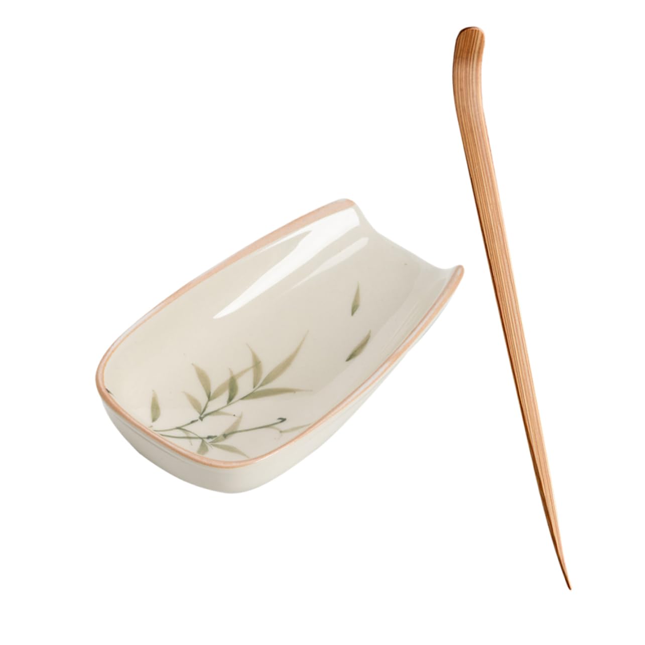 GRIRIW Tea Leaf Storage Holder Saucer Set Porcelain Tea Scoop Ergonomic Design for Home Use