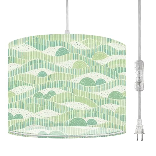 RAINFALLARING Plug in Pendant Light Abstract Wavy Geometric Soft Green