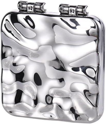 nalaina Compact Travel Hand Mirror – Small Foldable Pocket Mirror with Water Ripple Silver Frame, Clear Reflection for DIY, Gifts & On-the-Go (Square)