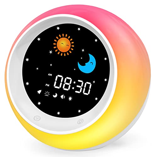 FiveHome Kinderwecker, Schlaftrainer Kinder mit Nachtlichtern, Soundmaschine, Snooze und Timer-Funktion, Digitaler Wecker Kinder für Jungen und Mädchen