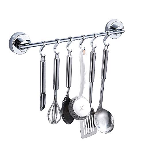 Comficent Perchero de acero inoxidable para colgar utensilios de cocina baño con 6 ganchos de ventosa al vacío soporte de pared herramienta (A) Cover