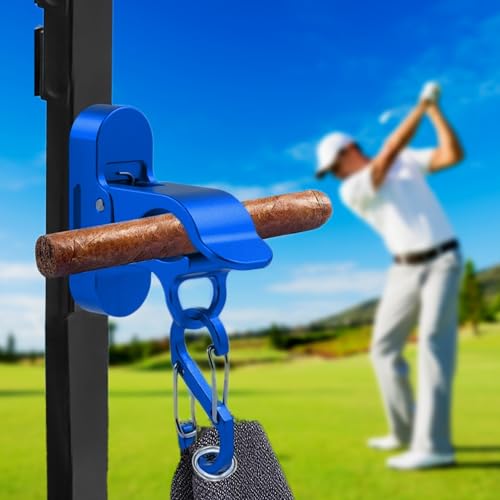 Magnetic Golf Holder Clip for Golf Cart with Hook Design, Aluminum Alloy Golf Cart Hold with Secure Grip & Hook & Loop Strap, Golf Cart Accessories, Ideal Golf Gifts for Men - Blue