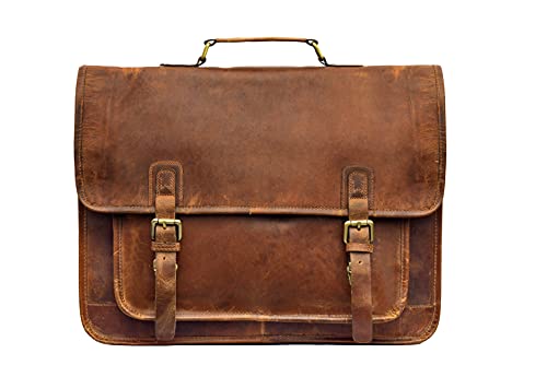 18 Inch Handmade Retro Buffalo Leather Briefcase Laptop Messenger Crossbody Shoulder Bag Office Briefcase College Business Travel Bag For Men And Women #TOP1