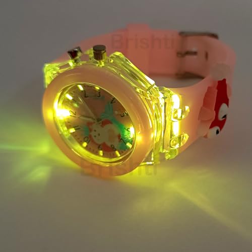 Image of Brishti 3D Cartoon Character Multicolored Glowing Digital Light and Girl's Analogue Wrist Watch | Unique 3D Cute Cartoon Character on Strap | Soft Silicone Strap | Suitable for Age 3-12 Year Kids