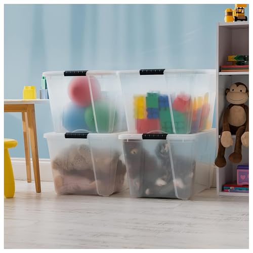 Image of IRIS USA 54 Qt Stackable Plastic Storage Bins with Lids, 8 Pack - BPA-Free, Made in USA - See-Through Organizing Solution, Latches, Durable Nestable Containers, Secure Pull Handle - Clear