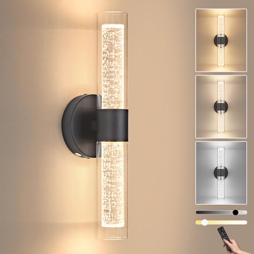 Image of OKELI Battery Operated Crysta Wall Sconces, Black Battery Wall Sconce with Remote Control, LED Rechargeable Sconces, 3000K-6000K Wireless Wall Light for Bedroom, Living Room, Hallway, 1 Pack