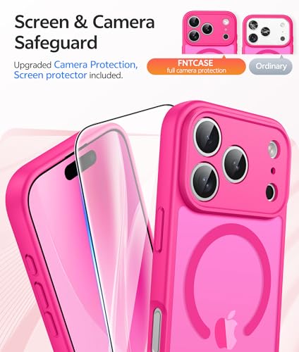Image of FNTCASE for iPhone 17 Pro Max Case: [Compatible with Magsafe] Translucent Matte Cases with [Full Camera Protection] [Screen Protector] Military Grade Shockproof Protective Phone Cover - Hot Pink