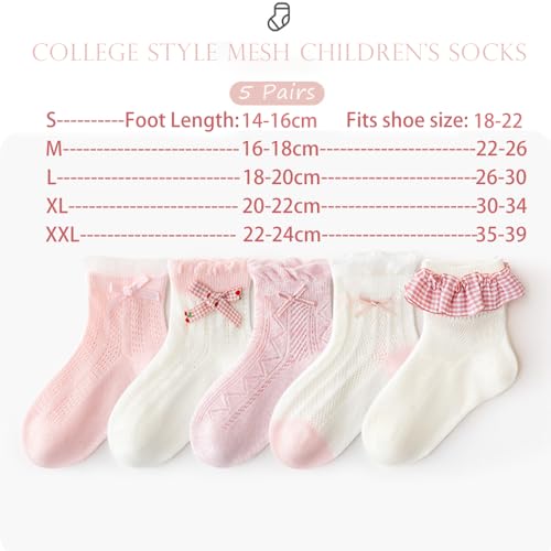 Image of Girls Socks Cute Lace Bow,Fun Crew Fashion Funny Novelty Soft Cotton Socks 5 Pairs
