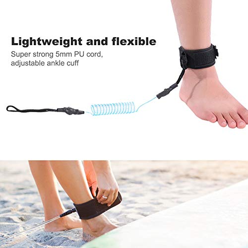 Foto von Nikou Surfboard SUP Leash, 5mm Surf Sicherheitsfuß Seil Coiled Fußseil mit FußSchlaufe Klettverschluss Surfleine für Stand Up Paddle Board Surfbrett