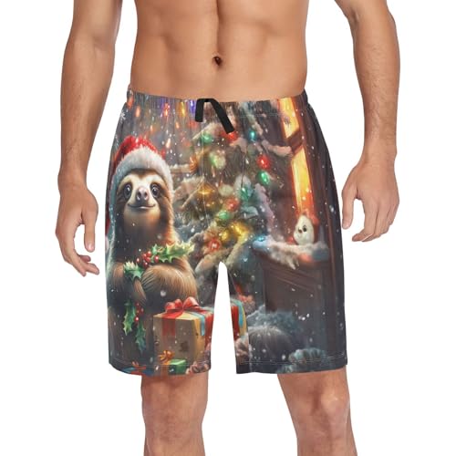 Men's Pajama Shorts Soft Comfy Sleep Shorts Lounge Christmas Pjs Bottoms with Pockets