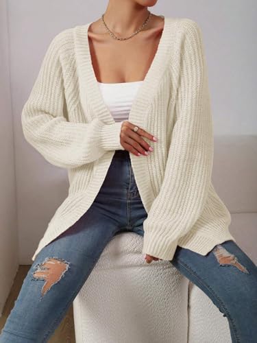 Image of Narecte Womens Cardigan Sweaters Open Front Cardigan Ribbed Knit Women's Casual Long Sleeve Cardigan Fall Outwear Apricot XS