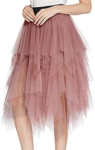 938 - Plus Size Women's A-Line Short Knee Length Tutu Tulle Wedding Prom Skirt (3X, Irregular - Dusty Pink)