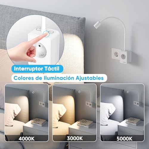 Aplique de pared blanco para dormitorio con dos interruptores 3