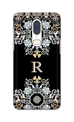 Image of PRINTFIDAA Name II Initial II Letter Floral Pattern Alphabet R Printed Designer Hard Back Case Cover for OnePlus 6 -(RP) MVN1007