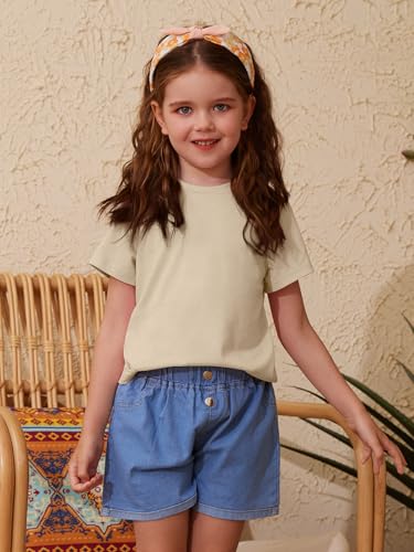 Image of ZDC Girls' Short Sleeve Shirts Kids Crewneck T-Shirts Summer Tops Basic Tees 5-14 Years