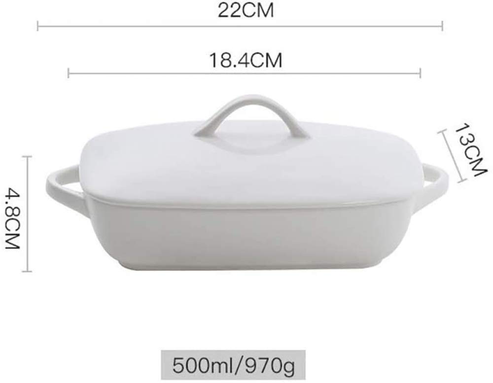 Fuente Rectangular para Hornear de cerámica, Fuente para Hornear de Loza para lasaña, Quiche o tiramisú, Bandeja para Hornear Fuente para Hornear lasaña,-White