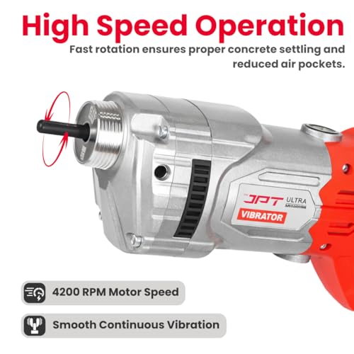 Image of JPT Ultra Heavy Duty 1500W Concrete Vibrator Machine | 4200 RPM High Speed | Copper Motor | 35MM Needle for RCC Slab & Column | 1.5Mtr Needle Included