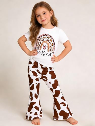 Image of Ayzozuy Kids Toddler Girl Clothes Letter Print Graphic Top + Leopard Print Flare Leg Pants 2PC Summer Clothing Set