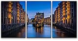 wall26 Canvas Print Wall Art Hamburg Warehouse District in Germany at Night Architecture & Maps Cities Photography Modern Art Scenic Relax/Calm Multicolor for Living Room, Bedroom, Office - 16'x24'x3