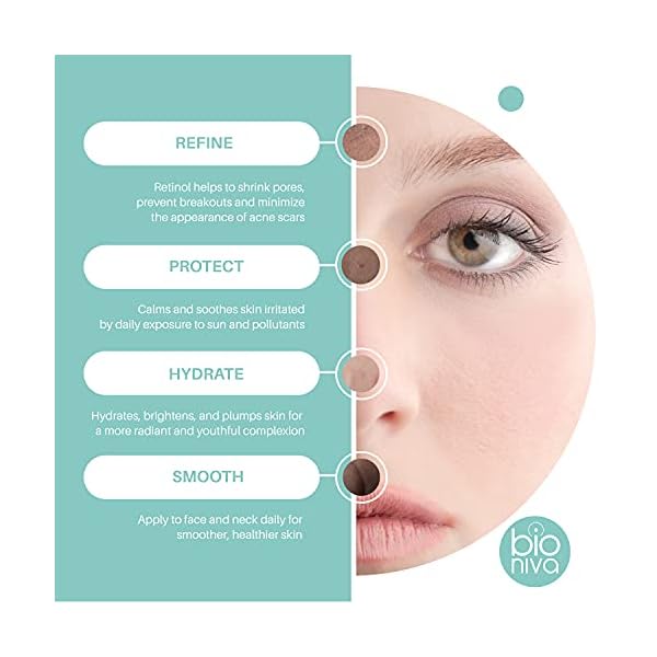 bioniva Retinol Moisturizer Cream - 2.5% Retinol Delivery System with Vitamin C, Bakuchiol, Aloe, & Vegan Hyaluronic Acid - Anti Aging & Anti Wrinkle Face Cream Unscented 1.7oz