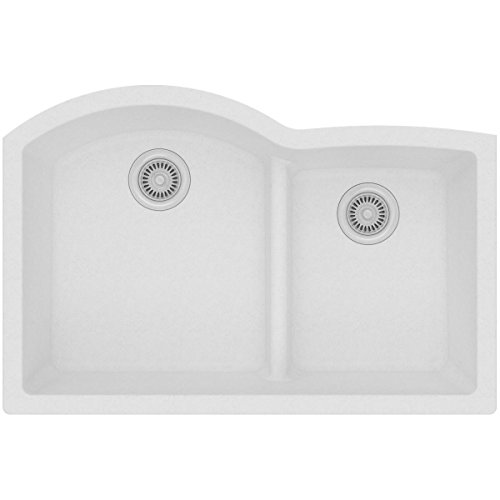 Elkay Quartz Classic ELGHU3322RWH0 White Offset 60/40 Double Bowl Undermount Sink with Aqua Divide