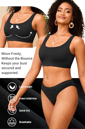 Image of Women Sport Bra Swimsuit Top - Swim Bra Bikini Top Only Scoop Neck Bathing Top 2025 Swimwear