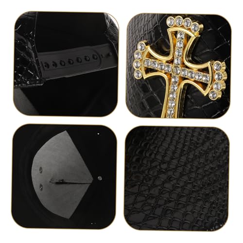 Hip Hop PU Baseball Cap with Alligator Print and Cross Decor Flat Brimmed Hat for Men and Women for Parties and for Outdoor Activities Black3