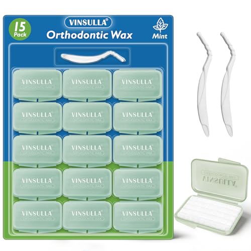 VINSULLA Orthodontic Wax for Braces - 750 Precut Dental Wax Dots Braces Wax Strips Safe for Kids & Adults Wax for Dental Brackets & Aligners 15Pack