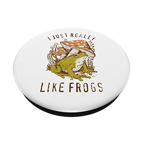 Cottagecore Aesthetic I Just Really Love Frogs Illustration PopSockets Swappable PopGrip, Black - Image 2
