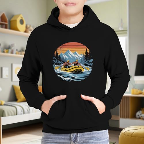 Kids Whitewater Rafting Vintage Sunset Boys Girls Lightweight Kangaroo Pocket Fleece Hoodies 6