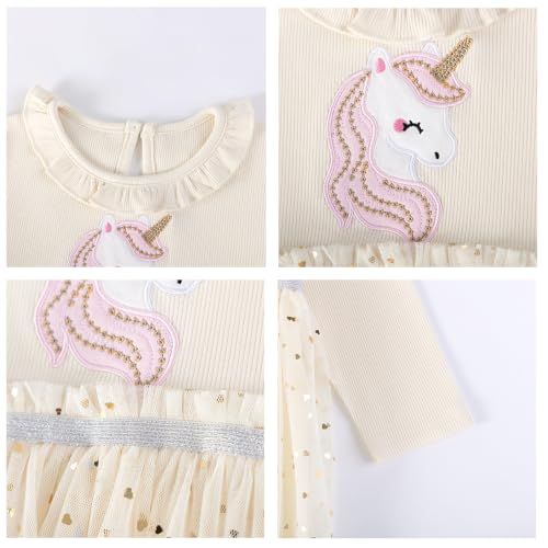 Image of Girls Cotton Long Sleeve Casual Cartoon Appliques Striped Jersey Dresses