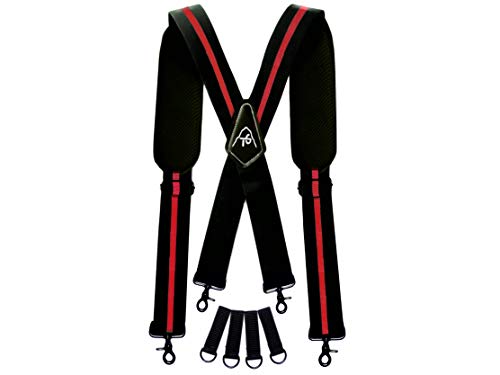Tool Belt Suspenders- Heavy Duty Work Suspenders for Men, Adjustable, Comfortable and Padded -Includes- Tool Belt Loops and Strong Trigger Snap Clips by ToolsGold (Black, Red)