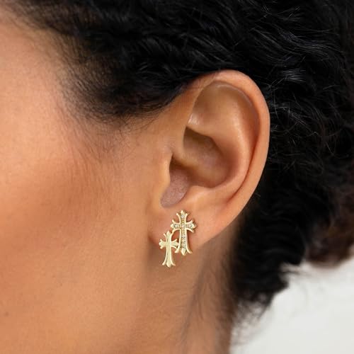 Gold Cross Earrings for Women 14K Gold Double Piercing Cross Earrings Diamond Stud Earring3