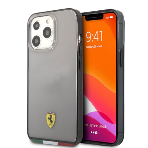 CG MOBILE Ferrari Phone Case for iPhone 13 Pro Max in Translucent Gray with Italian Flag Lines, Anti-Scratch, Comfortable & Durable Hard Case with Easy Snap-on, Shock Absorption & Signature Logo