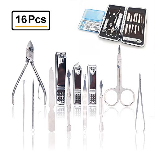 16 Pcs Nail Clippers Stainless Steel Sharp Sturdy trimmer Set for Pedicure Nail Clipper,Professional Nail Scissors Grooming Kit Manicure Includes Cuticle Remover Tools With Portable Travel Case