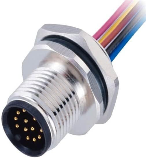 10個M12 12ピンプラグオスパネルマウントコネクタ、ピグテール付き50CM、背面からねじ込み