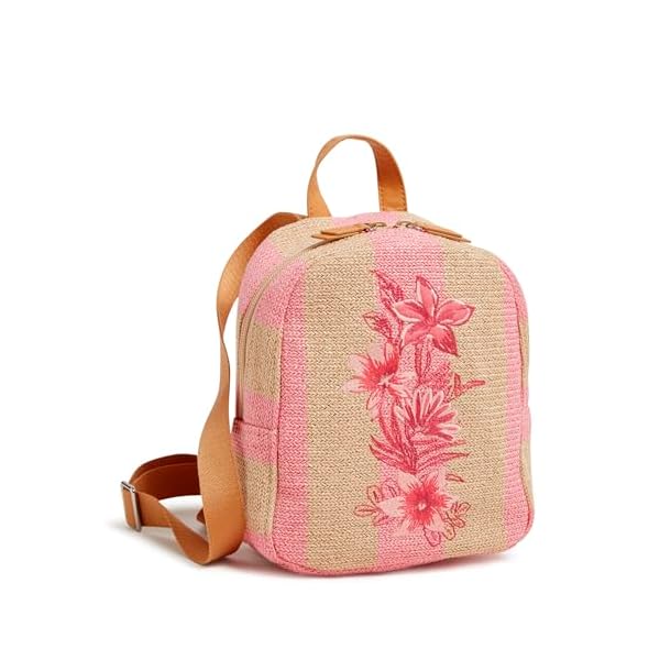 Mini Straw Backpack, Candy Pink Stripe Straw, One Size