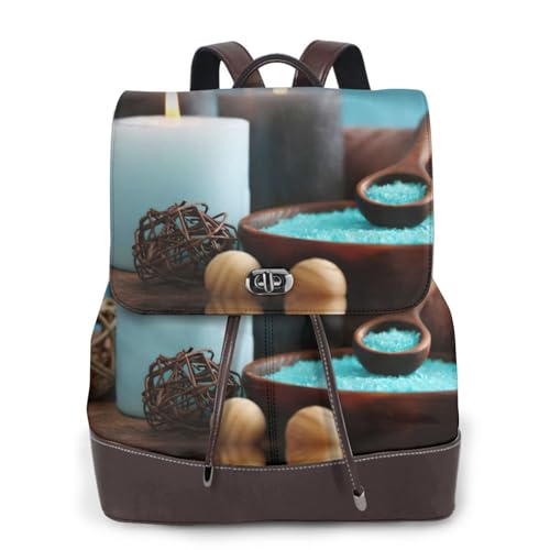 Sac à dos en cuir pour femme Spa Teal bleu canard imprimé chic