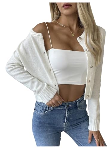 GORGLITTER Women's Lightweight Cropped Cardigans Button Up Long Sleeve Knit Sweater Dressy Fall Fashion 2025