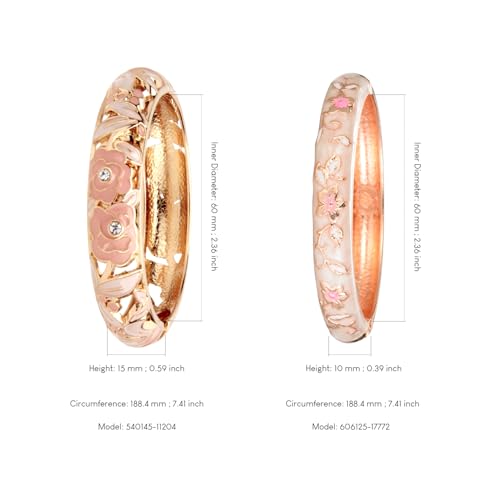 UJOY Vintage Jewelry Cloisonne Handcrafted Flower Enameled Gorgeous Rhinestone Gold Hinged Cuff Bracelet Bangles Gifts 88A103