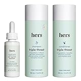 hers Triple Threat Shampoo, Conditioner and Minoxidil Set - Hair Loss Treatment for Women - Includes 2% Serum Minoxidil Treatment, Color Safe Hair Thickening Shampoo and Conditioner - 3 Count