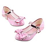 Amtidy Girls Dress Shoes Mary Jane Wedding Party Shoes Glitter Bridesmaids Princess Heels Shoes Pink Size 3.5 (Toddler/Little Kid/Big Kid)