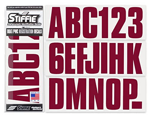 Image of Stiffie UNILINE 3 inch Alpha-Numeric Registration Identification Numbers Stickers Decals for Boats & Personal Watercraft (Deep Burgundy)