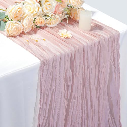 Pink Table Runner, 35x120 Cheesecloth Table Runner for Dining Table, Rustic Gauze Fabric Spring Pink Boho Style Decorative Cloth for Wedding Party Holiday Decor, 90x300cm