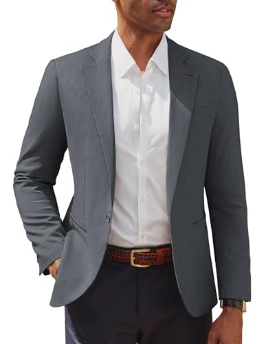 Image of PJ PAUL JONES Mens Blazers Smart Casual Sports Jackets Mens One Button Suits for Wedding XL Dark Gray
